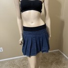Women   s Blue Denim Cotton Casual Stretch Pleated Elastic Waist Mini Size L Skirt