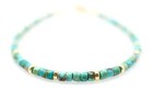 3mm Small Tiny Thin Genuine Arizona Turquoise Yellow Gold Fill Heishi Bracelet