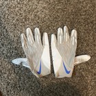 Nike Football Gloves L White gray Blue Swoosh Red Mustang Logo Full Finger Pair