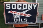 Socony Aircraft Oils Gasoline Large 20  Embossed Aviation Metal Steel Sign