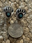 Vtg Estate Navajo Sterling Silver   Turquoise Bear Paw Stud Pierced Earrings