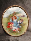 8 X 9 5  Victorian Style Tin Flue Cover Art Children Playing In Field Chain Hang