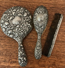 Antique Gorham Art Nouveau Repousse Sterling Silver Hand Mirror Brush   Comb