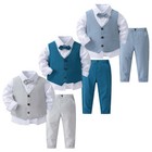 Baby Toddler Boys Gentleman Suit Bow Tie Dress Shirt Vest Pants Wedding Outfit