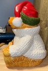 Ceramic Teddy Bear With Candy Cane  Cookie Jar Barrel Winter Holiday Christmas  