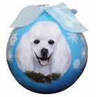 White Poodle Dog Christmas Ornament Blue Snowflakes Round Ornie E s Pets New Box