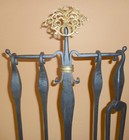 Rare Vintage Hand Forged Black Solid Wrought Iron Steel Fireplace Tool Set