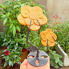 6  natural Gold Stone Carved Quartz Crystal Double Flower Decor Heal Gift