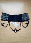 Nwt Axami Black Polka Dot Rhinestone Mesh Garter Belt Suspender Belt Large L