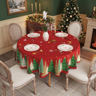 Red Christmas Tablecloth Round 90 Inch  Machine Washable Waterproof Polyester El