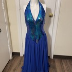 Vintage 1982  Casadei Gorgeous Unique Sequin Blue Eletra  Halter Midi Size 8