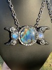 Huge Labradorite Pendant Necklace Artisan Handcrafted Triple Moon