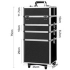 Rolling 4 In 1 Makeup Case Cosmetic Trolley Salon Train Case Box Aluminum Black