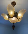 Antique Vintage Art Deco Light Fixture Chandelier  Slip Shade Uranium Glass