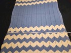 Handmade Crocheted Afghan Blanket Blue white Chevron Throw 66x44 Sofa Throw Vtg