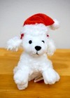 Russ Bichon Frise Plush Stuffed Christmas Ornament W  Santa Cap Collectible