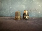 Vintage Marked Sterling Silver Thimble  10 With House And Fields Pattern