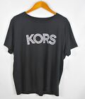 Michael Kors Women s Blouse Xl Black Kors Silver Logo Short Sleeve Top Shirt Nwt