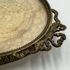 Vintage Gilt Brass Oval Vanity Perfume Tray Made In France Glass Lace Gold Tone