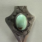 Antique Sterling Silver  Turquoise Engraved Brooch   native American 