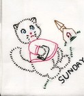 7 Days Of The Week Embroidered Kitten Cat Cotton Dish Hand Towels 28  X 25  Vtg