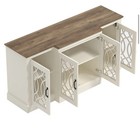 4-door Glass Storage Cabinet  White brown Top  Freestanding Wood 60 4in