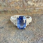 4 50ct Emerald Cut Natural Sapphire  diamond Solid14k White Gold Engagement Ring