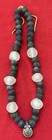 Magnificent Old African Large Glass Bead Necklace With Bronze Bell Amulet