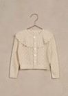Noralee Natural Rue Cardigan Sweater Pointelle Knit Ruffle Collar Ivory Wool 6
