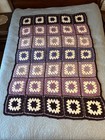 Vtg Granny Square Crochet Afghan Blanket Throw 60    X 42    Shades Of Purple Euc