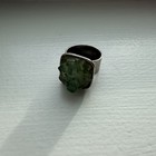 Vintage Raw Green Stone Statement Ring Silver Tone Wide Band Size 7   7 5