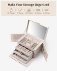 Large Jewelry Box 3 Layer Leather Organizer Glass Lid Drawers Storage Case Gift