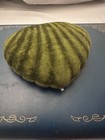 Very Rare Antique Clam Shell Green  Velvet Shaped Jewellery Box