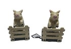  Cast Iron Pig Bookends Pigs On A Fence Nwt