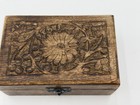 Vintage Wooden Trinket Box Jewelry Gift Hand Carved Floral Top Hinged Locking