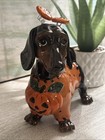 Halloween Dachshund Dog - Blue Sky Pumpkin Orange Sweater Ceramic Figurine 8 