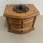 Vintage 8 Wooden Cork Coasters Mid Century Mcm Set Storage Box Holder Free Ship