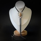 Natural Brown Stone Bolo Tie Silver Leaf Pattern Western Cowboy Wedding Necklace