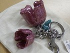 New Coach Keychain Fob Lilac silver Glitter Tea Rose Big Key Charm