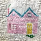 Hand Stitched Cross Stitch Yellow Baby Crib Quilt Vintage 29   w X 35 5   l Nursery