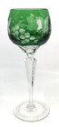 Vintage Crystal Wine Goblet Green 8 5    Bohemian Beveled Stem Cut To Clear Mint
