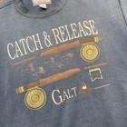 Vtg 90s Danaggers Faded Blue Catch Release Galt Fly Fishing Sweatshirt L Gusset