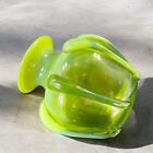 Antique Bohemian Hand Blown Green Opalescent Applied Glass Vase Vessel Vintage