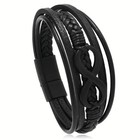Multi-layer Leather Black Braided Bracelet Men Stainless Steel Magnetic Clasp Us