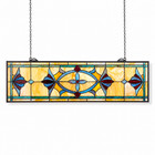 Stunning Art Deco Stained Glass Window Panel Hanging Suncatcher Amber Blue 32 