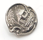 Antique 1pc Stilt House Picture Button Signed Crispulo Zamora   Just Over 3 4 