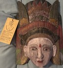 Hand Carved Wooden Wall Mask Hand Painted Folk Art Asian Style Vintage
