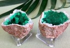 Green Geode Pair Geode Crystal Quartz Druze Specimen Morocco Geode Half 4 -5  