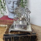Vintage French Art Nouveau Silver Plate Cast Metal Footed Ink Well Sunflower