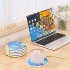 6pcs set Marble Abstract Ceramic Coasters With Holder  Absorbent Marbling03